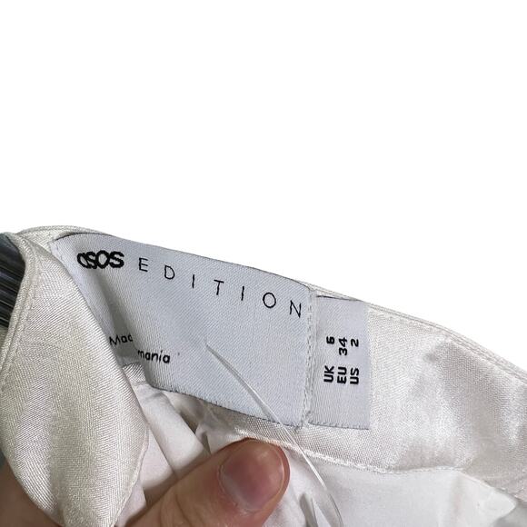 ASOS DESIGN Women's Soft Maxi Lehenga Skirt White Chiffon Linen Pleated 2 NWOT - Picture 8 of 10